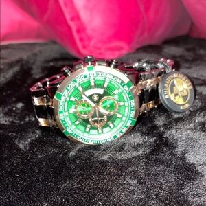 Green Dial Men's Chronograph Watch with Two-Tone Bracelet